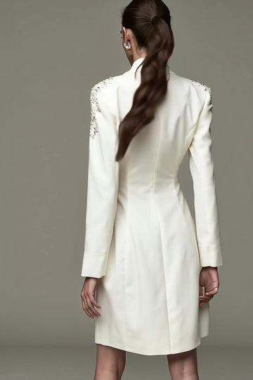 A Line Beaded Ivory Midi Work Dress